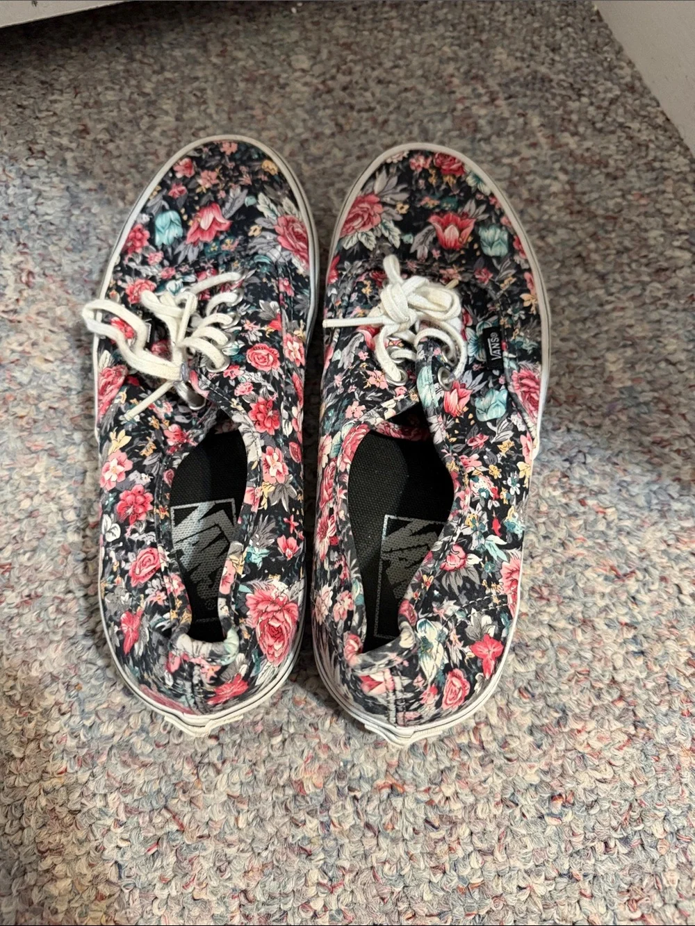 Vans Black Floral Canvas Lace-Up Sneakers - Multi